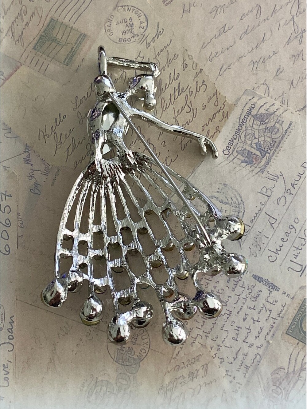 Sparkling Multicolor Rhinestone Dancing Lady Brooch Pin - Picture 2 of 3
